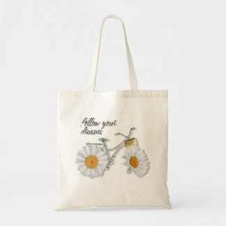 Daisy Fiets Script met "volg je dromen" Tote Bag
