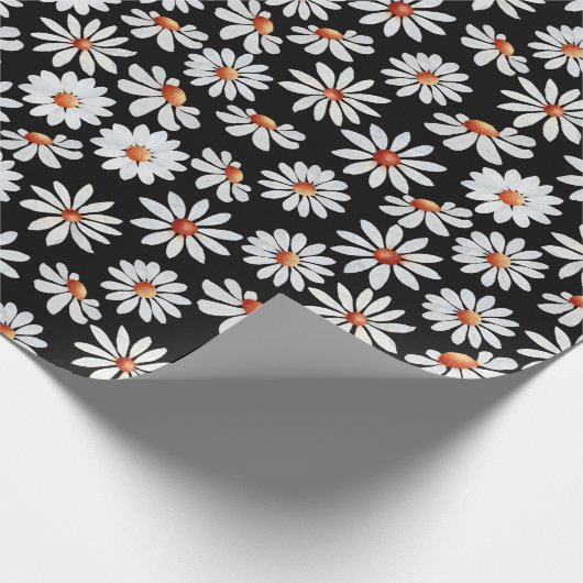 Daisy Filed Waterverf Black en White Cadeaupapier (Hoek)