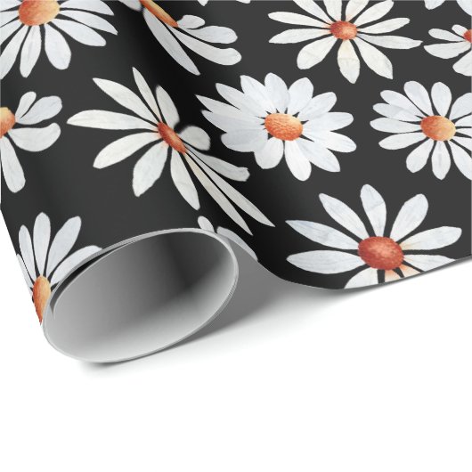 Daisy Filed Waterverf Black en White Cadeaupapier (Rol Hoek)