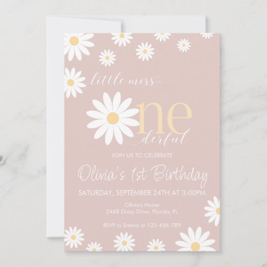 Daisy First Birthday Invitation Boho Retro Daisy (Devant)