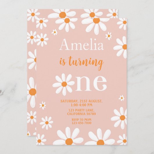 Daisy First Birthday Invitation Daisy 1er Invitati (Devant / Derrière)