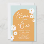 Daisy Floral 1st Birthday Invitation Kaart (Voorkant)