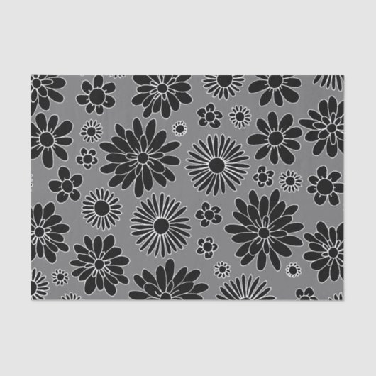 Daisy Floral Black en Grey Pattern Tissuepapier (Voorkant)