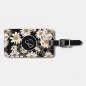 Daisy Floral Black en White Monogram Initiaal Bagagelabel (Voorkant horizontaal)