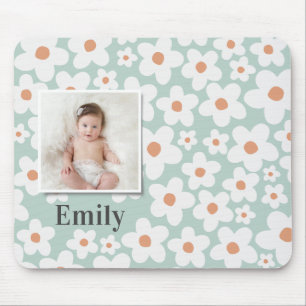 Daisy floral boho retro foto turquoise sinaasappel muismat