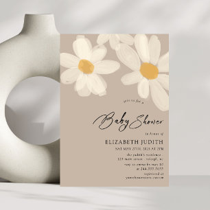 Daisy Floral Brown Baby shower Kaart