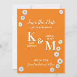 Daisy Floral Eenvoudig Sinaasappel Wit Save The Date