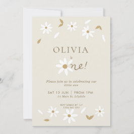 Daisy Floral First Birthday Invitation - Beige Kaart