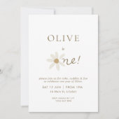 Daisy Floral First Birthday Invitation - White Kaart (Voorkant)