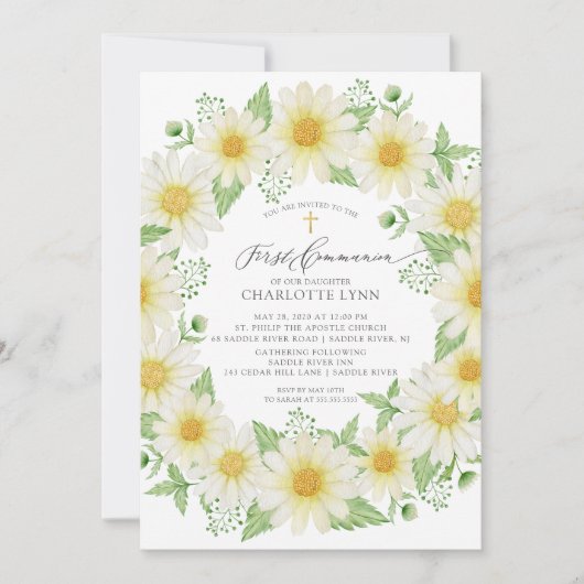 Daisy Floral First Community Invitation Kaart (Voorkant)