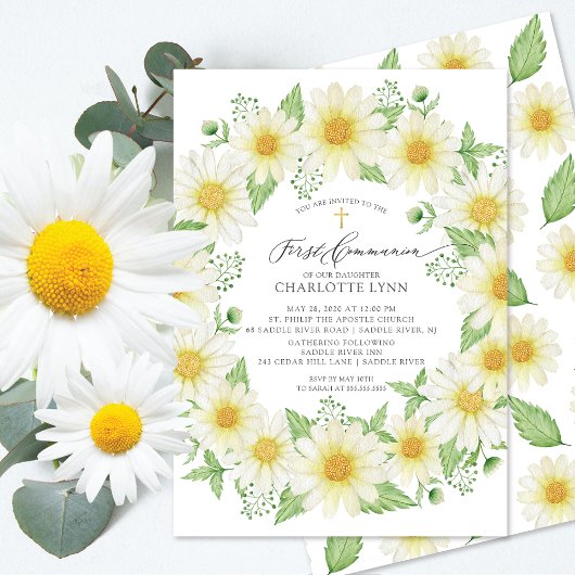 Daisy Floral First Community Invitation Kaart