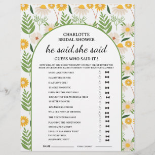 Daisy Floral Hij zei Zij zei Bruiloftsspel Flyer