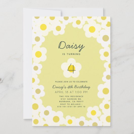 Daisy Floral Jaune Anniversaire Invitation (Devant)