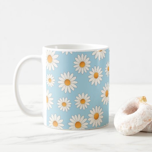 Daisy Floral Mok – Cheerful Flower Pattern Coffee (Met donut)