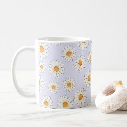 Daisy Floral Mok – Cheerful Flower Pattern Coffee (Met donut)