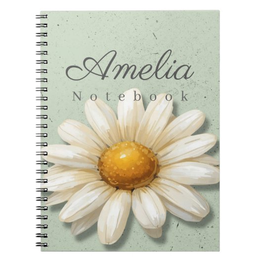 Daisy Floral Notebook Name | Sage Green Journal (Devant)
