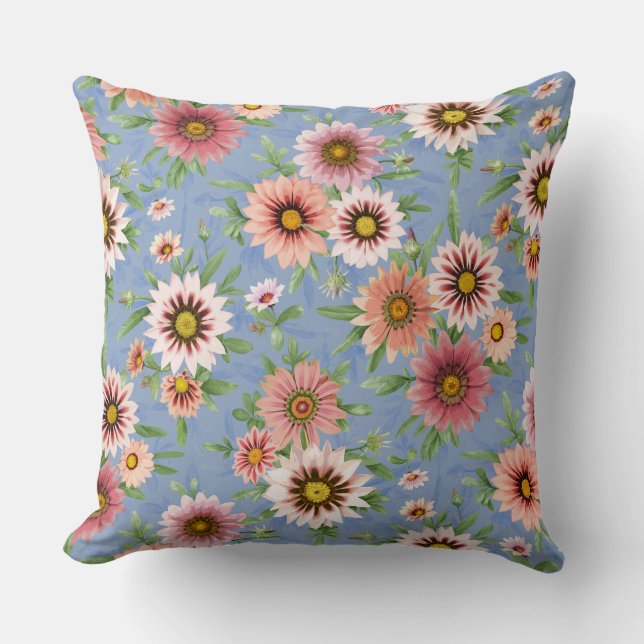 Daisy Floral op blauw Kussen (Voorkant)