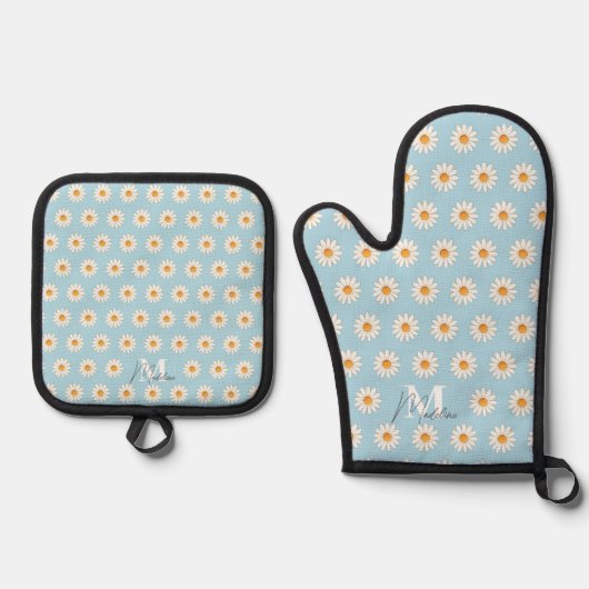 Daisy Floral Oven Mitt & Pot Houder Set (Voorkant)