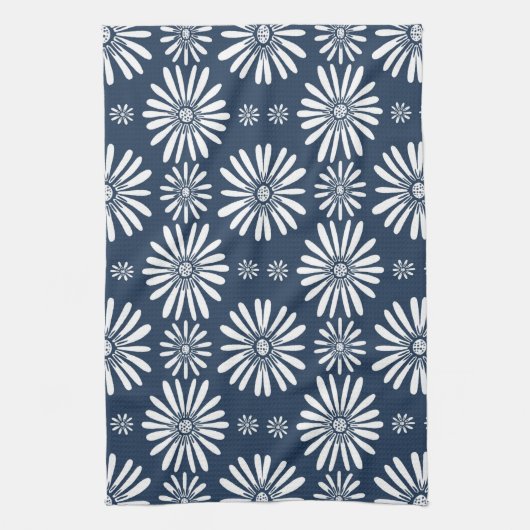 Daisy FLoral Pattern Blue Theedoek (Verticaal)