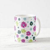 Daisy Floral Pink Blue Green Leaf Pattern Koffiemok (Voorkant rechts)