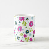 Daisy Floral Pink Blue Green Leaf Pattern Koffiemok (Center)