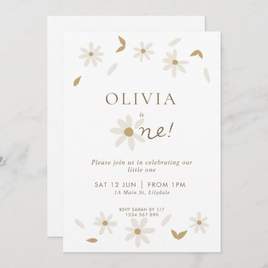 Daisy Floral Première Invitation d'anniversaire -  (Devant / Derrière)