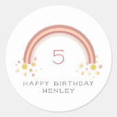Daisy Floral Rainbow Girls Verjaardag Ronde Sticker (Voorkant)