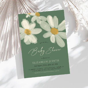 Daisy Floral Sage Green Baby shower Kaart