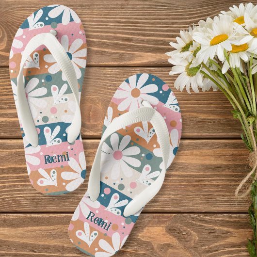 Daisy Floral Striped Pattern Kinder Teenslippers