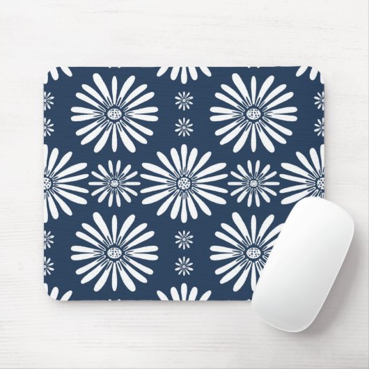Daisy Floral Tegel Pattern Blue White Muismat (Met muis)