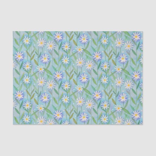 Daisy Floral White Blue Pattern Tissuepapier (Voorkant)