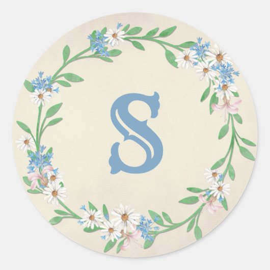 Daisy floral wreath ronde sticker (Voorkant)
