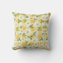 Daisy Floral Yellow Gingham Throw Pillow – Vintage