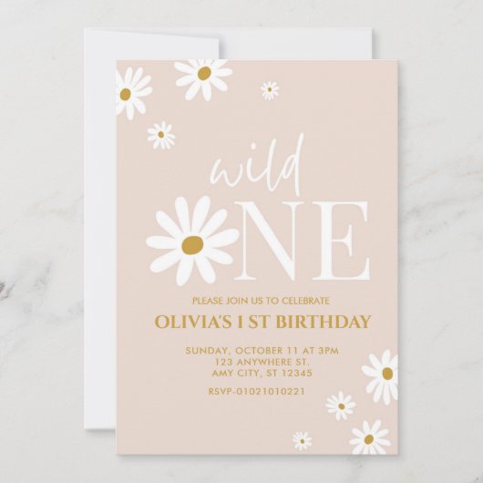 Daisy Flower 1er Anniversaire Invitation pour les  (Devant)