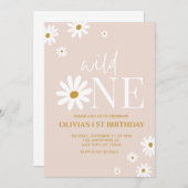 Daisy Flower 1er Anniversaire Invitation pour les  (Devant / Derrière)