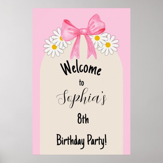 Daisy Flower and Bow Birthday Welcome Poster (Voorkant)