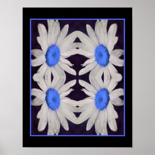 Daisy Flower Blue Center Raindrops Abstract Poster