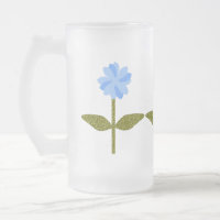 Daisy Flower  Blue Frosted Glass Beer Mok