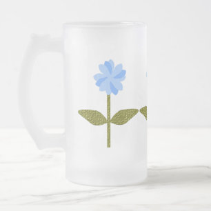 Daisy Flower Blue Frosted Glass Beer Mok