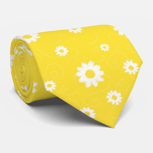 Daisy Flower Contemmodern Yellow White Pattern Stropdas (Opgerold)