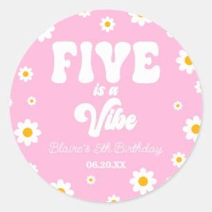 Daisy Flower Five is een vibe 5e verjaardagsfeestj Ronde Sticker