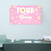 Daisy Flower Four Ever Groovy 4e verjaardagsfeestj Spandoek (Beurs)