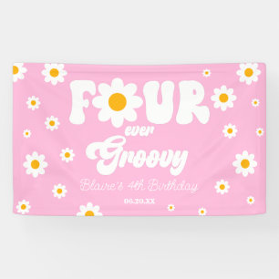 Daisy Flower Four Ever Groovy 4e verjaardagsfeestj Spandoek