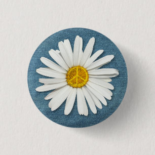 Daisy Flower Inner Peace Symbol - Denim Jeans Ronde Button 3,2 Cm