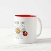 Daisy Flower Ladybug Tweekleurige Koffiemok (Voorkant rechts)