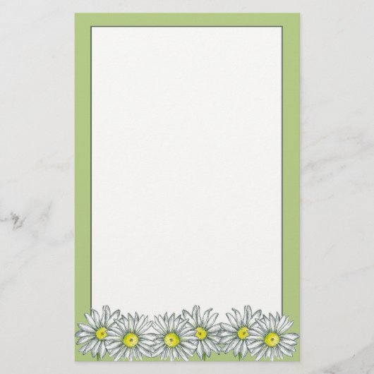 Daisy Flower Lime Green Letter Schrijfpapier Briefpapier (Voorkant)
