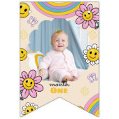 Daisy Flower Rainbow First Birthday Bunting Flags Vlaggetjes (Derde vlag)