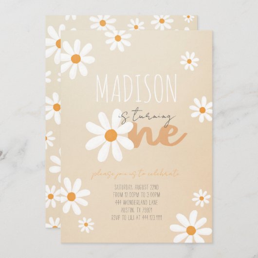 Daisy Flower Retro Anniversaire Fête Invitation (Devant / Derrière)