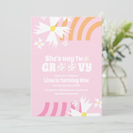 Daisy Flower Retro Way Two Groovy Birthday roze (Staand voorkant)