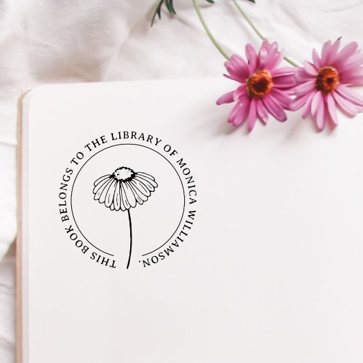 Daisy Flower Round Custom Library Book Rubberstempel